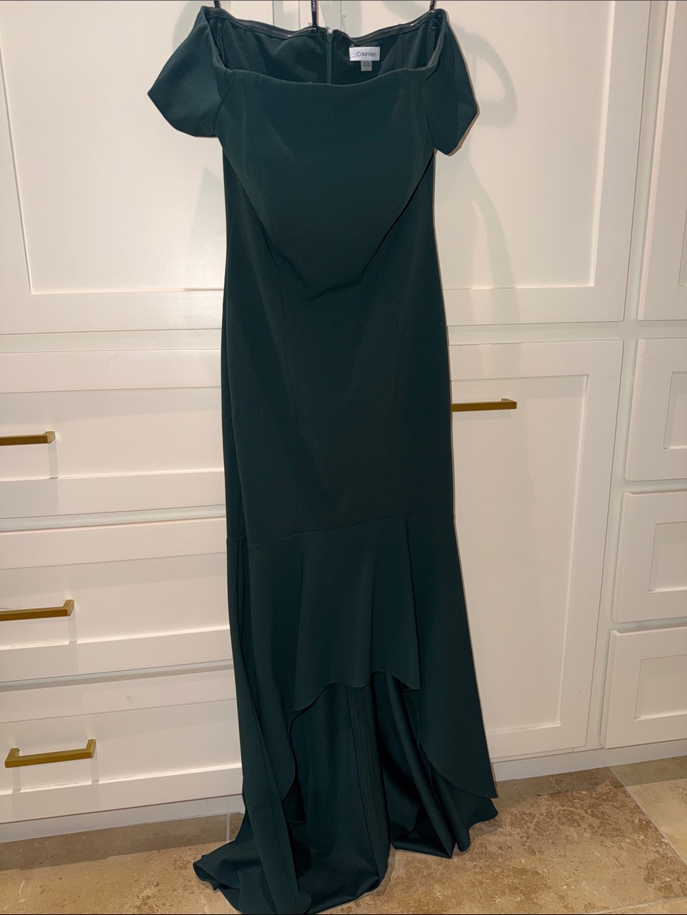 Calvin Klein Forest Green One-Shoulder Evening Dress